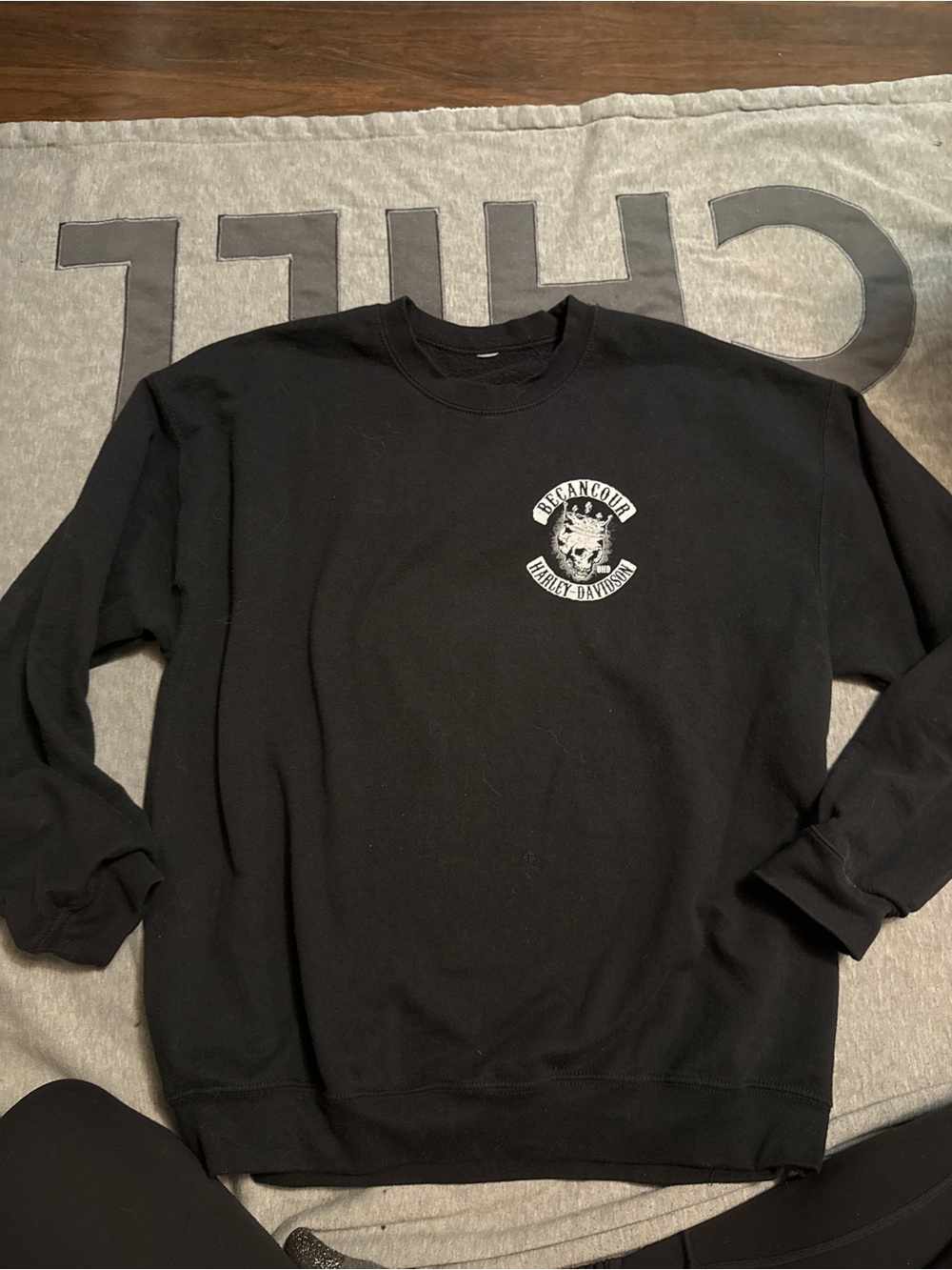 Harley-Davidson Black Crewneck Sweatshirt with White Chest Emblem